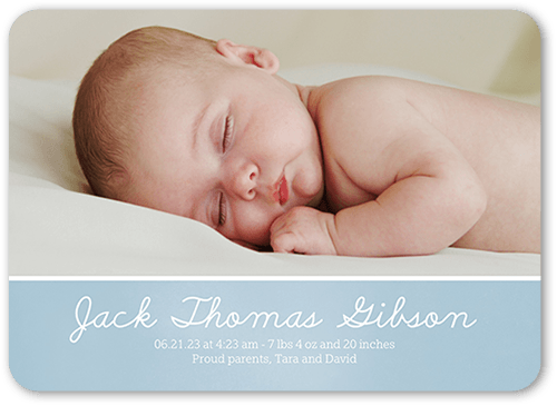 Softly Scripted Birth Announcement, Blue, 5x7 Flat, Standard Smooth Cardstock, Rounded