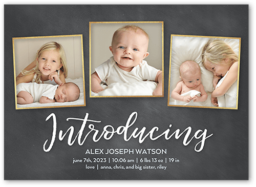 Script Introductions Birth Announcement, Black, 5x7 Flat, Standard Smooth Cardstock, Square, Black