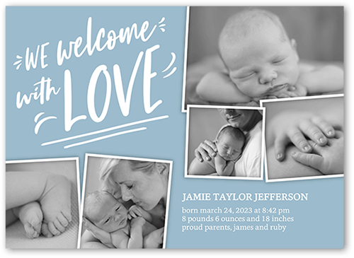 Fun Welcome Birth Announcement, Blue, 5x7 Flat, Luxe Double-Thick Cardstock, Square