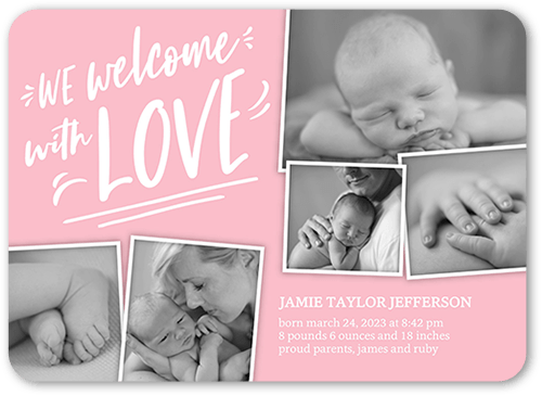 Fun Welcome Birth Announcement, Pink, 5x7 Flat, Signature Smooth Cardstock, Rounded