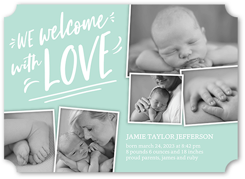 Fun Welcome Birth Announcement, Green, 5x7 Flat, Signature Smooth Cardstock, Ticket