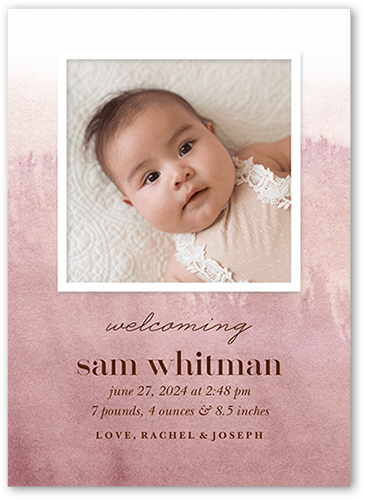 Earthen Pastels Birth Announcement, Pink, 5x7 Flat, Luxe Double-Thick Cardstock, Square