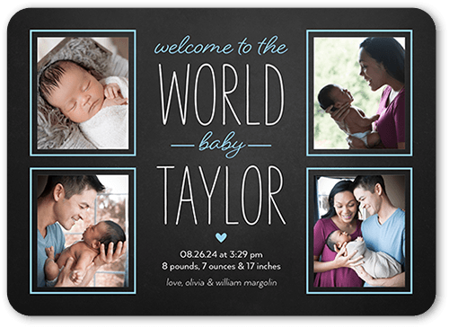 The Big Introduction Birth Announcement, Blue, 5x7 Flat, 100% Recycled Cardstock , Rounded