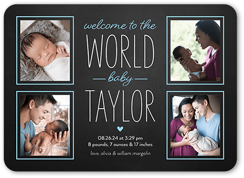 The Big Introduction Birth Announcement, Blue, 5x7 Flat, Signature Smooth Cardstock, Rounded