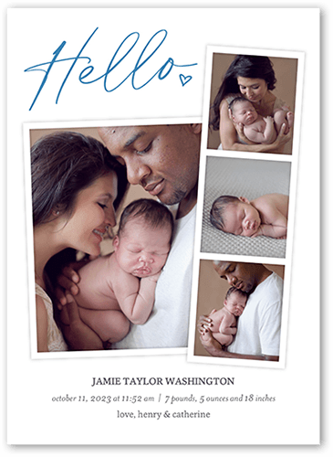 Hello Filmstrip Birth Announcement, Blue, 5x7 Flat, Standard Smooth Cardstock, Square