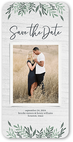 Framed Floral Date Save The Date, Grey, 4x8 Flat, 100% Recycled Cardstock , Rounded, Cool Gray