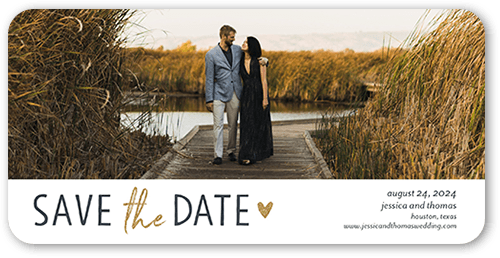 Heartfelt Date Save The Date, White, 4x8 Flat, Signature Smooth Cardstock, Rounded