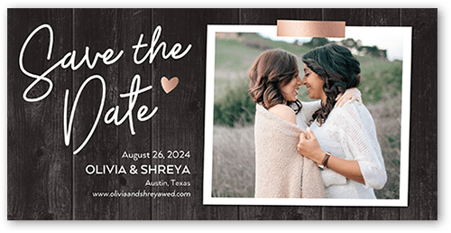 Wooden Moments Save The Date, Grey, 4x8 Flat, Signature Smooth Cardstock, Square