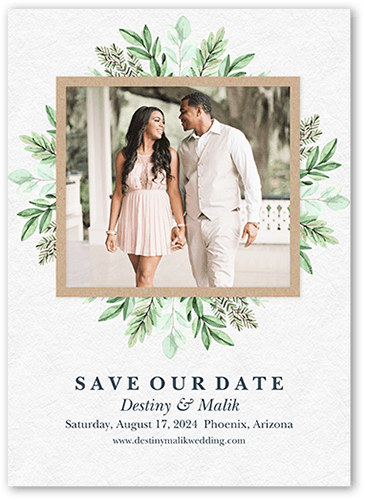 Framed With Greenery Save The Date, Gray, 5x7 Flat, 100% Recycled Cardstock , Square