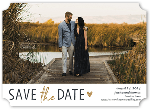 Heartfelt Date Save The Date, White, 5x7 Flat, Signature Smooth Cardstock, Ticket