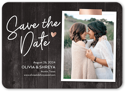 Wooden Moments Save The Date, Grey, 5x7 Flat, Standard Smooth Cardstock, Rounded