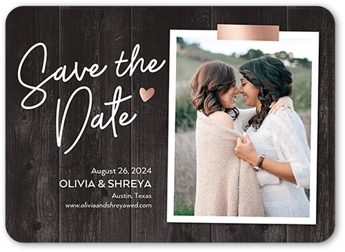 Wooden Moments Save The Date, Grey, 5x7 Flat, Signature Smooth Cardstock, Rounded, Charcoal