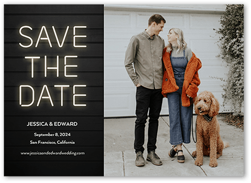 Neon Type Save The Date, Black, 5x7 Flat, Standard Smooth Cardstock, Square, Black