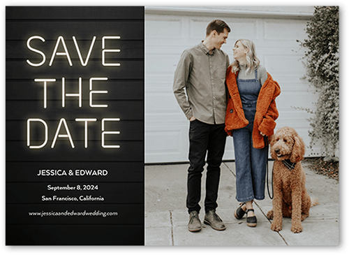 Neon Type Save The Date, Black, 5x7 Flat, Standard Smooth Cardstock, Square