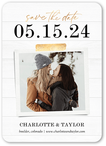 Rustic Washi Save The Date, White, 5x7 Flat, Pearl Shimmer Cardstock, Rounded, White