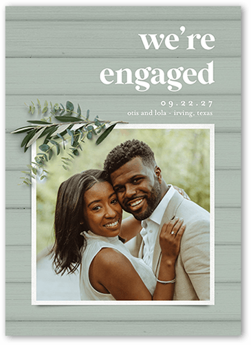 Now Engaged Save The Date, Green, 5x7 Flat, Luxe Double-Thick Cardstock, Square