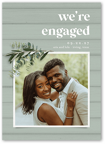 Now Engaged Save The Date, Green, 5x7 Flat, Standard Smooth Cardstock, Square