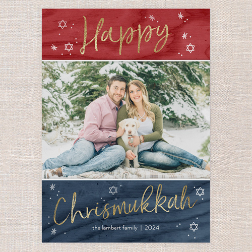 Rustic Chrismukkah Hanukkah Card, Blue, 5x7 Flat, Hanukkah, Pearl Shimmer Cardstock, Square