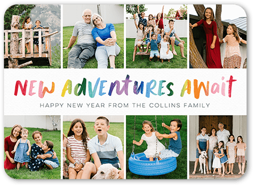 New Adventure New Year New Year's Card, White, 5x7 Flat, New Year, 100% Recycled Cardstock , Rounded