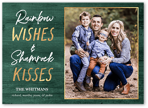 Wishes Kisses St. Patrick's Day Card, Green, 5x7 Flat, Signature Smooth Cardstock, Square