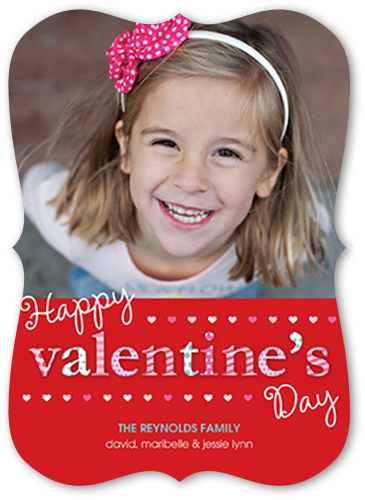 Patterned Valentine Valentine's Card, Red, Pearl Shimmer Cardstock, Bracket