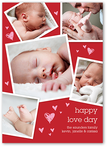 Cute Heart Collage Valentine's Card, Red, Pearl Shimmer Cardstock, Square