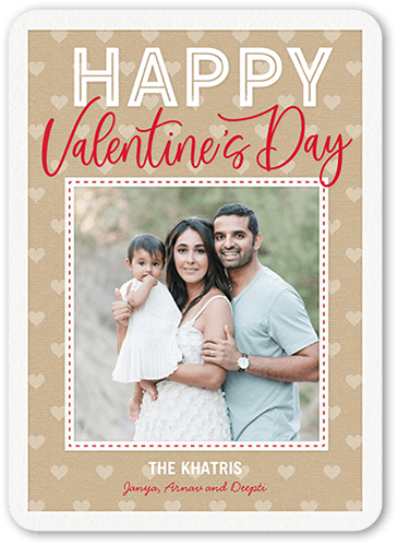 Crafted Hearts Valentine's Day Card, Beige, 5x7 Flat, Pearl Shimmer Cardstock, Rounded
