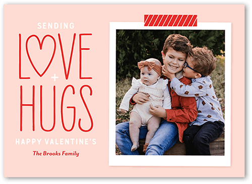 Love Hugs Valentine's Card, Orange, 5x7 Flat, 100% Recycled Cardstock , Square