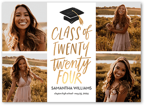 Capped Class Graduation Announcement, White, 5x7, Standard Smooth Cardstock, Square