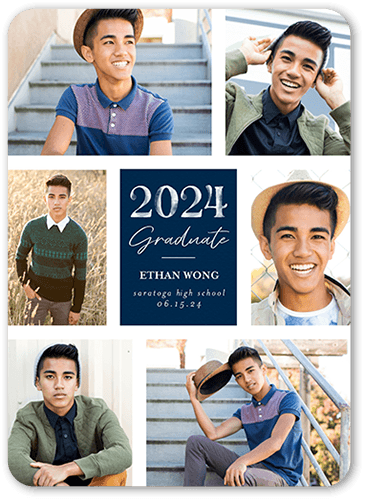 Sophisticated Showcase Graduation Announcement, Blue, 5x7 Flat, Standard Smooth Cardstock, Rounded