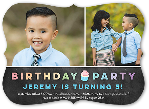 Cupcake Party Birthday Invitation, Grey, Pearl Shimmer Cardstock, Bracket