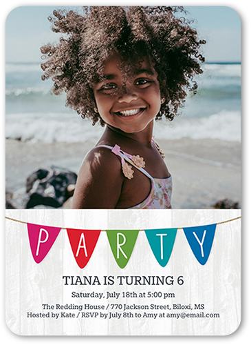 Vibrant Banner Birthday Invitation, Gray, 5x7 Flat, Pearl Shimmer Cardstock, Rounded