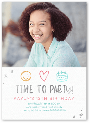 A Time To Party Birthday Invitation, White, 5x7 Flat, Standard Smooth Cardstock, Square