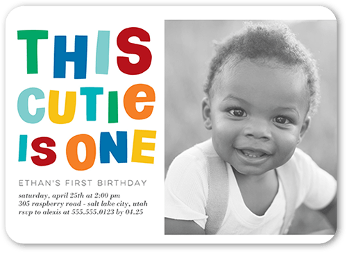 This Cutie Birthday Invitation, Red, 5x7 Flat, Pearl Shimmer Cardstock, Rounded, Radish