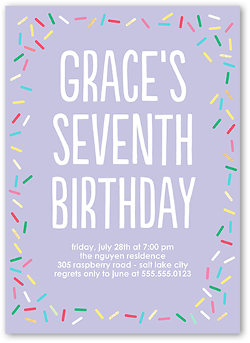 Special Sprinkles Birthday Invitation, Purple, 5x7 Flat, Standard Smooth Cardstock, Square