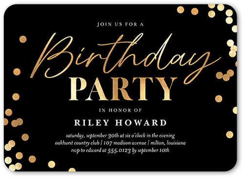 Elated Elegance Birthday Invitation, Black, 5x7 Flat, Standard Smooth Cardstock, Rounded