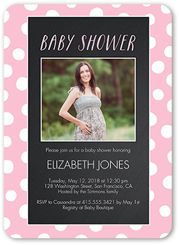 Chalkboard Dots Girl Baby Shower Invitation, Grey, 100% Recycled Cardstock , Rounded