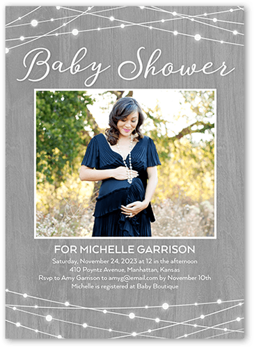 Strand Lights Baby Shower Invitation, Gray, 5x7 Flat, 100% Recycled Cardstock ?, Square