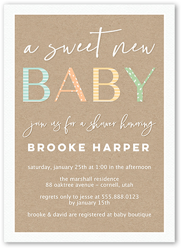 Classic Shower Boy Baby Shower Invitation, White, 5x7 Flat, Pearl Shimmer Cardstock, Square