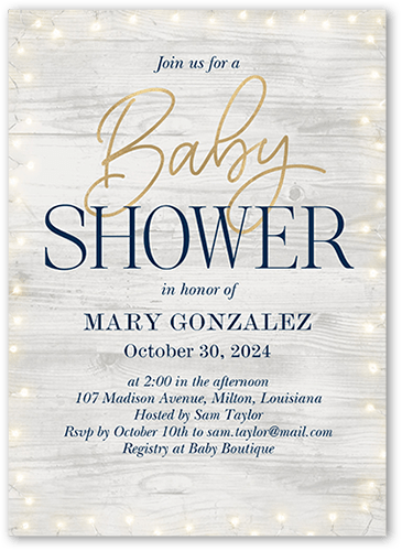 Framed Rustic Lights Baby Shower Invitation, Blue, 5x7 Flat, Signature Smooth Cardstock, Square