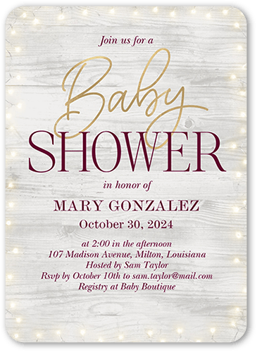 Framed Rustic Lights Baby Shower Invitation, Rounded Corners