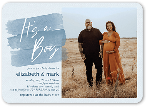 Painted Reveal Baby Shower Invitation, Grey, 5x7 Flat, Signature Smooth Cardstock, Rounded