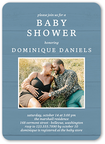 Colorful Woodgrain Baby Shower Invitation, Blue, 5x7 Flat, 100% Recycled Cardstock , Rounded