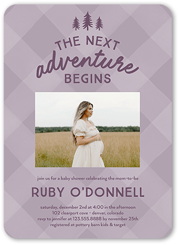Plaid Adventures Baby Shower Invitation, Purple, 5x7 Flat, 100% Recycled Cardstock , Rounded