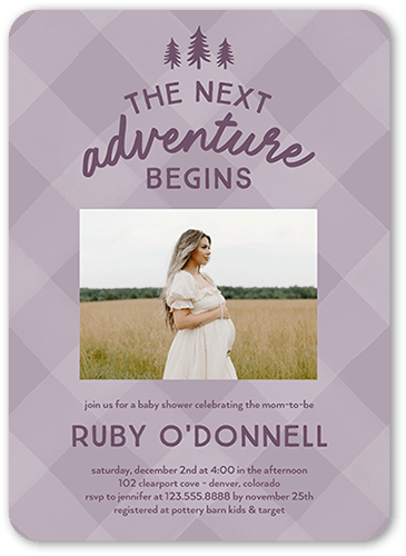 Plaid Adventures Baby Shower Invitation, Purple, 5x7 Flat, Signature Smooth Cardstock, Rounded