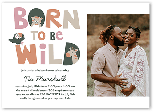 Born Wild Baby Shower Invitation, Pink, 5x7 Flat, Standard Smooth Cardstock, Square