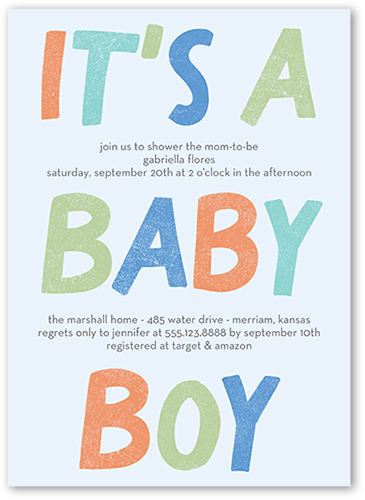 Fanciful Color Baby Shower Invitation, Blue, 5x7 Flat, Signature Smooth Cardstock, Square