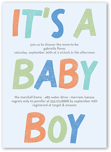 Fanciful Color Baby Shower Invitation, Blue, 5x7 Flat, 100% Recycled Cardstock , Square