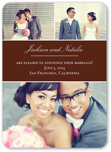 Big Blocks Wedding Announcement, Brown, Standard Smooth Cardstock, Rounded