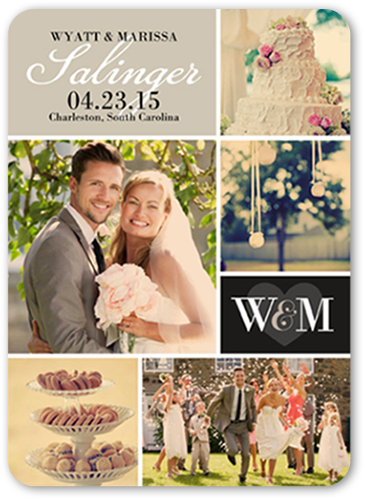Loving Initials Wedding Announcement, Black, 100% Recycled Cardstock , Rounded